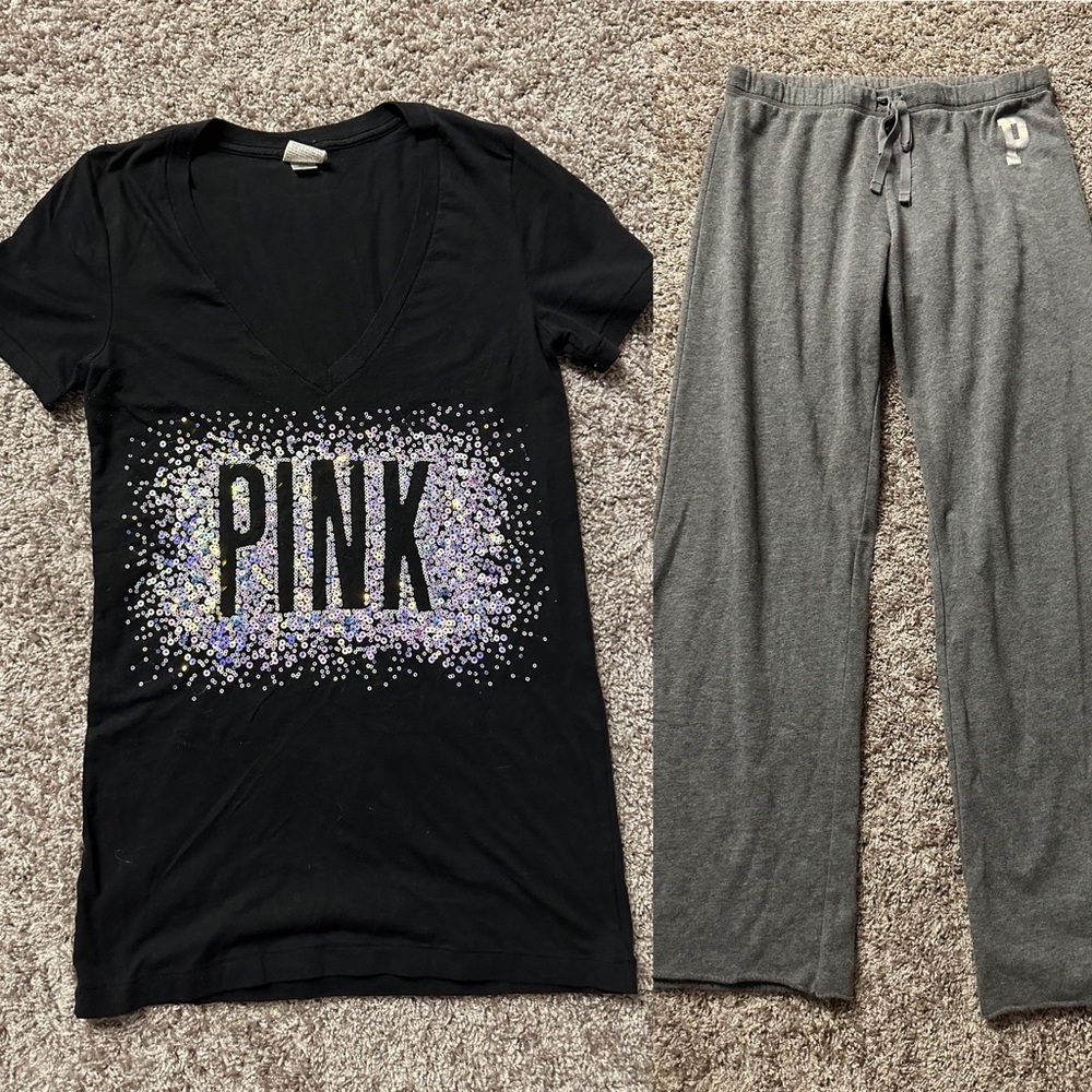 PINK Victoria’s Secret Short Sleeve Shirt and Sweatpants Set